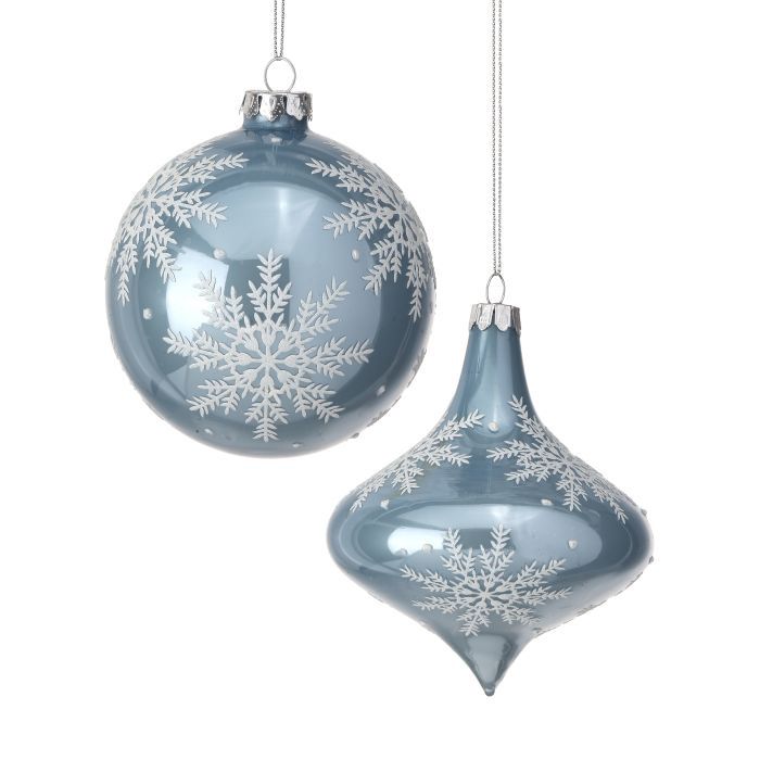 Ornament, 5&quot; Blue/Wht Glass Snowflake 2 Asst