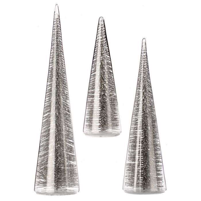 Tree, Bristle in Glass Tree Set/3 Silver