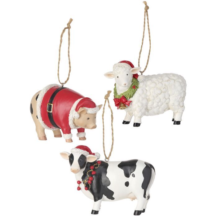 Ornament, 5&quot; Barnyard Animal 3 Asst Cow/Pig/Sheep