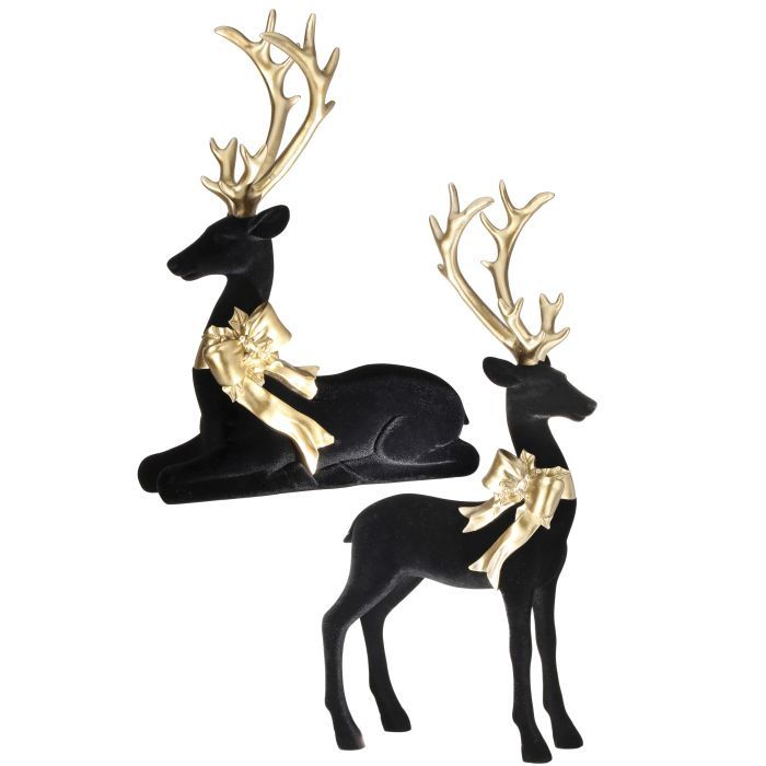 Deer, 20&quot; Flocked Elegant Blk/Gld Standing