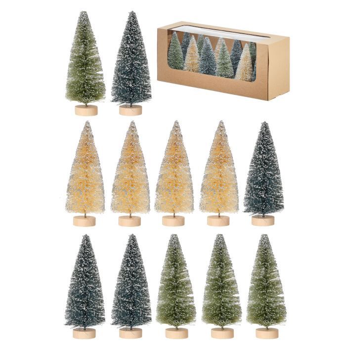 Sisal Tree, 6&quot; Woodland Glitter Box/12 Grn/Slv/Brwn