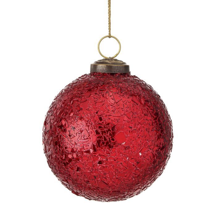 Ornament, 4&quot; Metallic Crackle Glass Ball 2 Asst Red/Grn