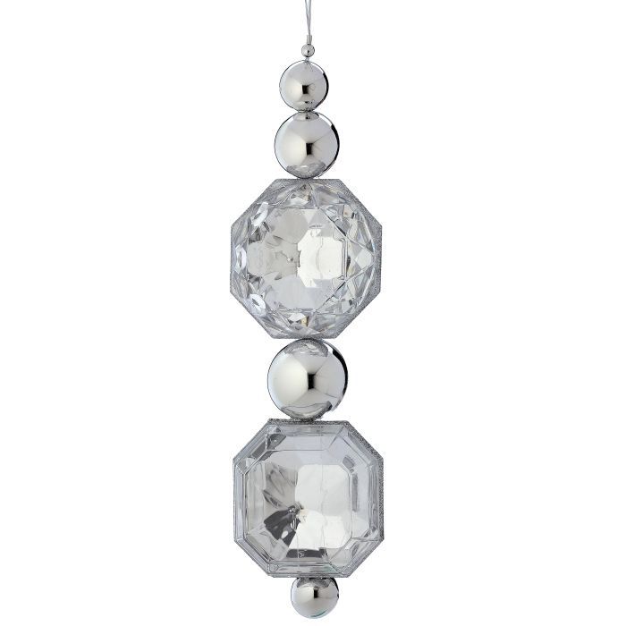 Ornament, 14&quot; Xmas Silver/Clear Jewels Drop