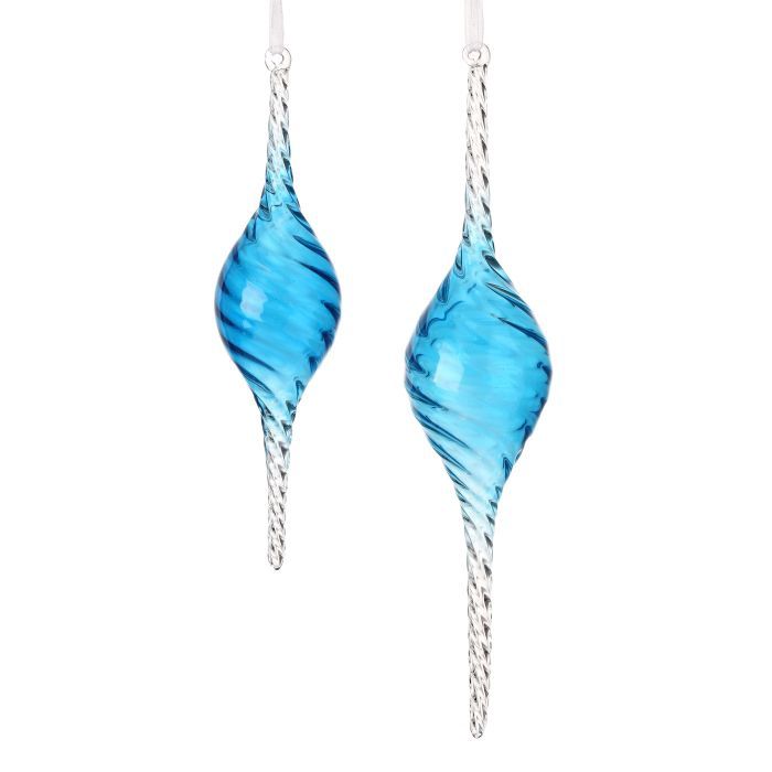 Ornament, Blue Glass Spiral Finial