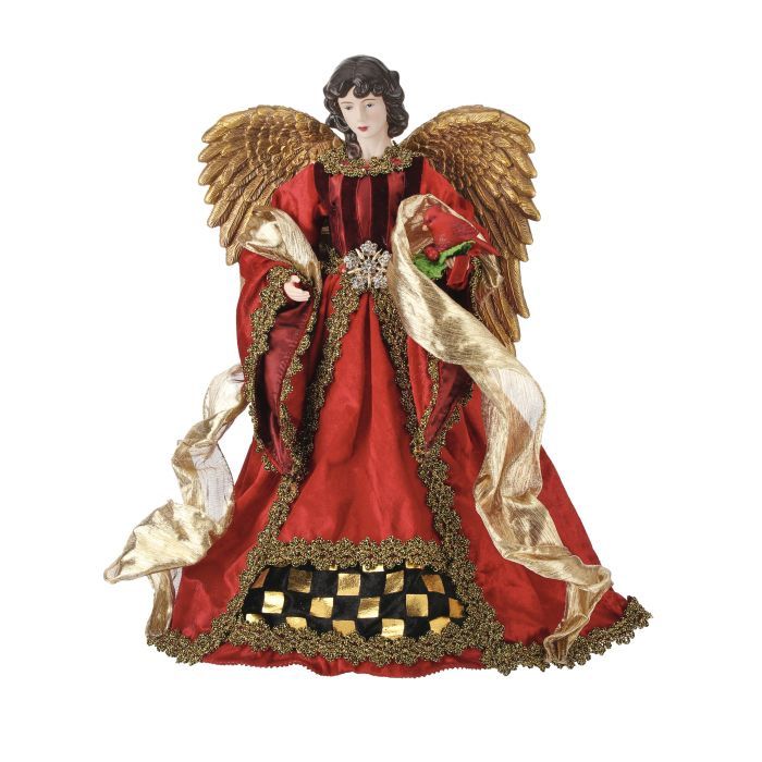 Tree Topper, 16" Fabric hallelujah Angel Red/Gold/Black