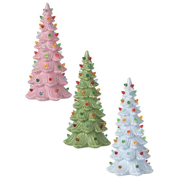 Tree, 9.5&quot; Pastel Retro Porcelain LED/Timer B/O