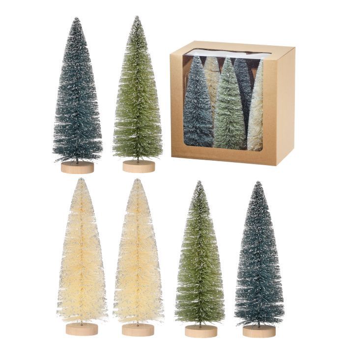Sisal Tree, 9&quot; Woodland Glitter Box/6 Grn/Slv/Brwn