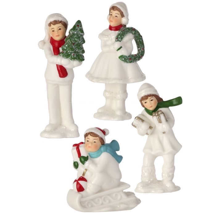 Figurine, Porcelain Winter Children Set/4  2.5"-4.5"