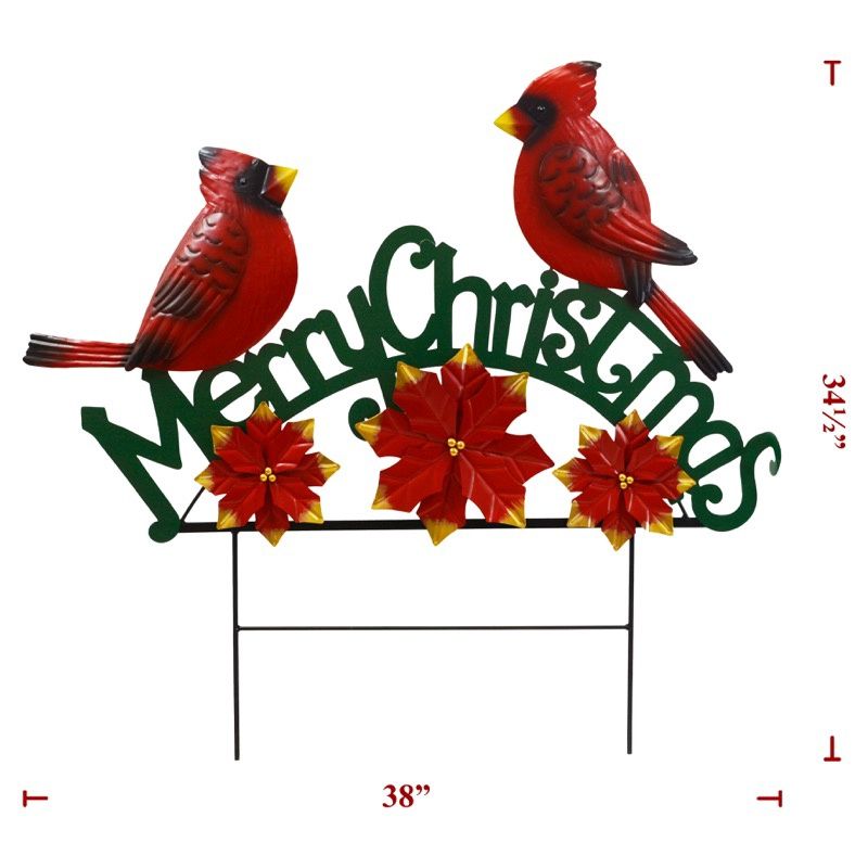 Yard Art, Metal Xmas Cardinals 38"x34"
