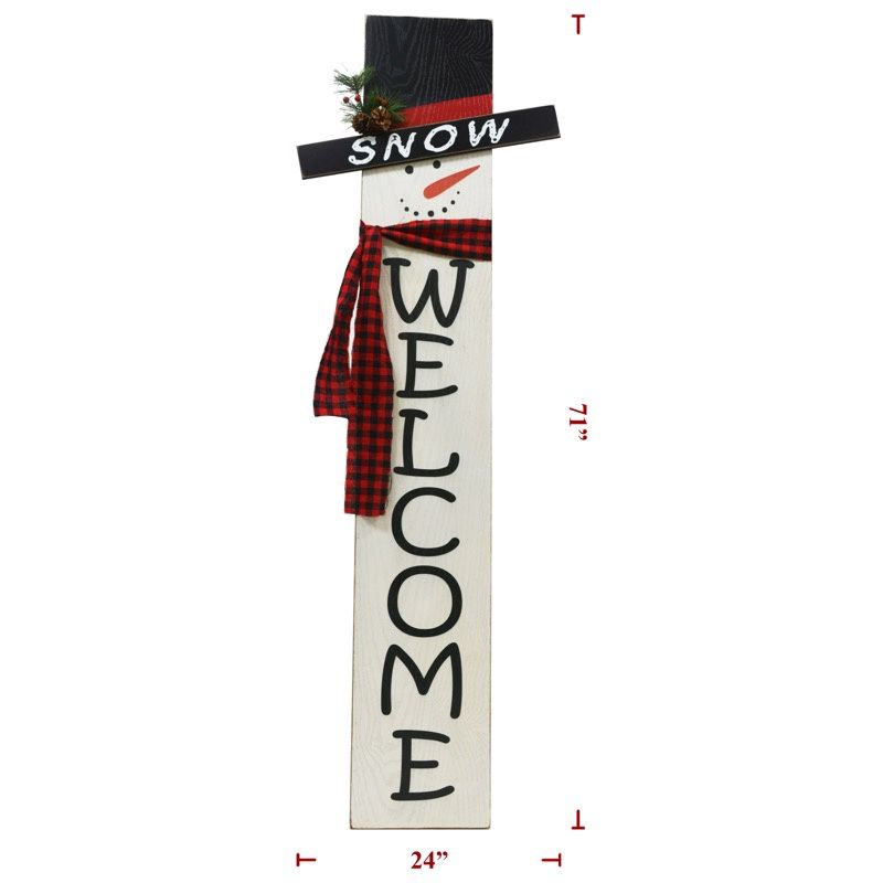 Porch Sign, 6' White Wood Welcome Snowman