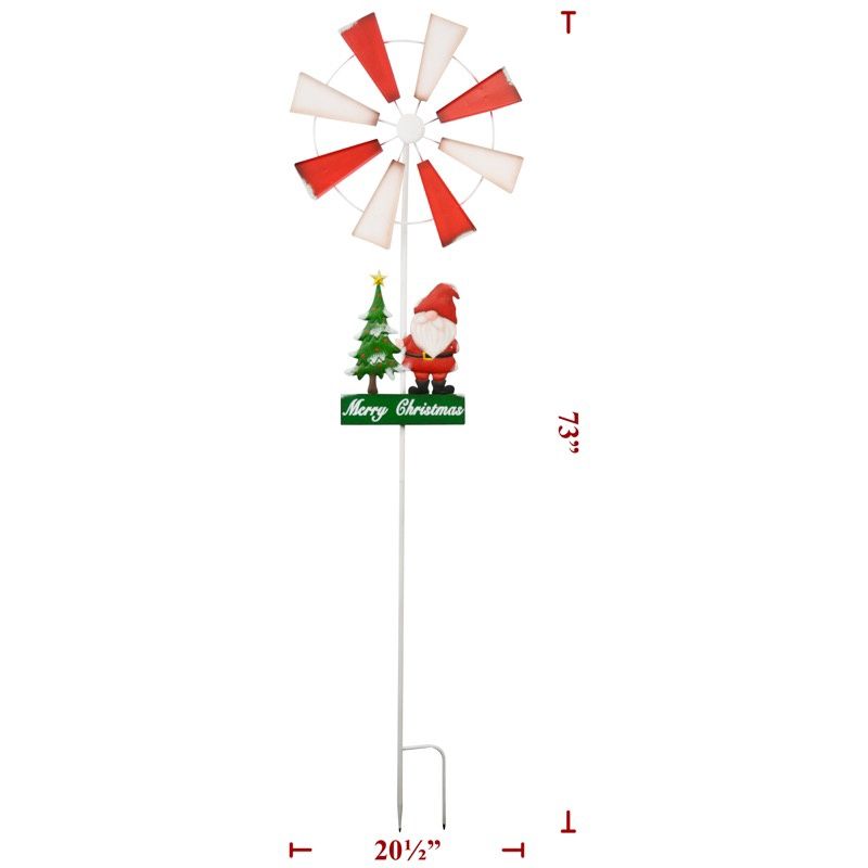 Yard Art, Xmas Metal Gnome Windmill Red/White 34"