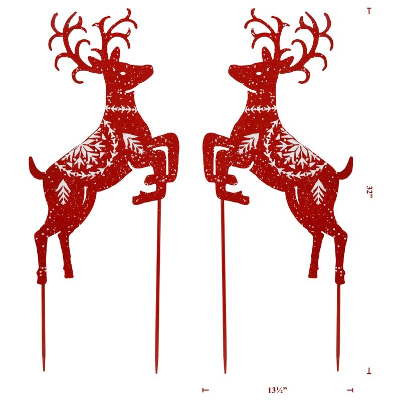 Yard Art, Red Xmas Deer 2 Asst 33"x15"