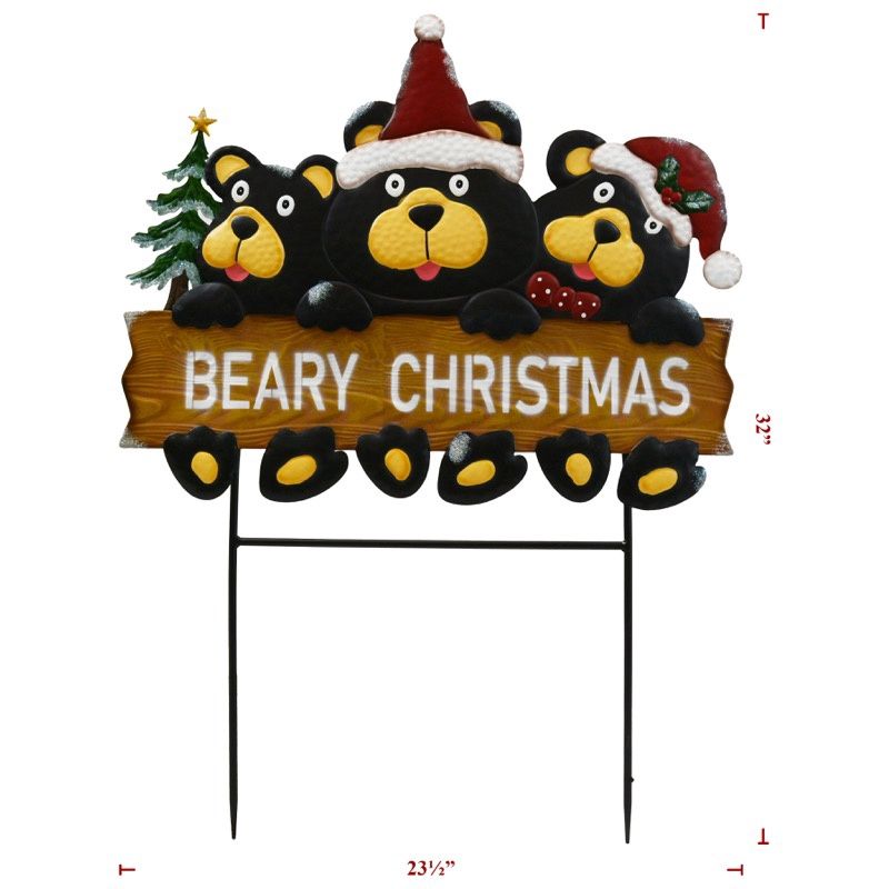 Yard Art, Beary Xmas On Log