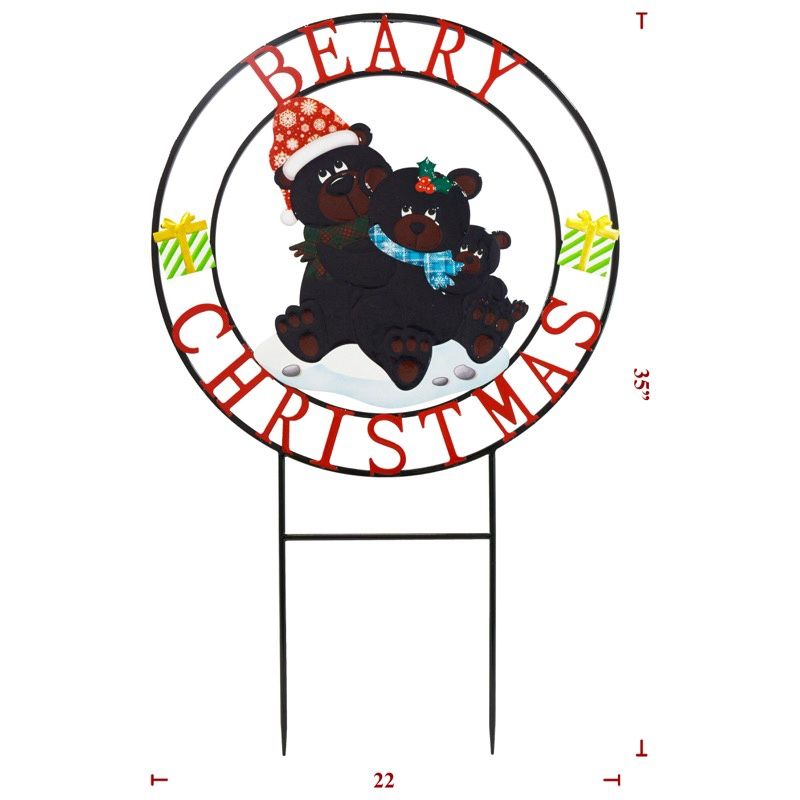 Yard Art, Merry Xmas Black Bears Round 22"x35"