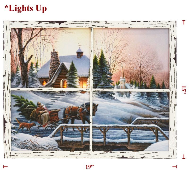 LED Canvas, Xmas Window Cabin w/Sleigh Horse