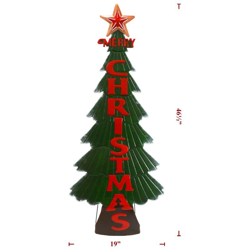 Yard Art, 36" Green Metal Merry Xmas Tree