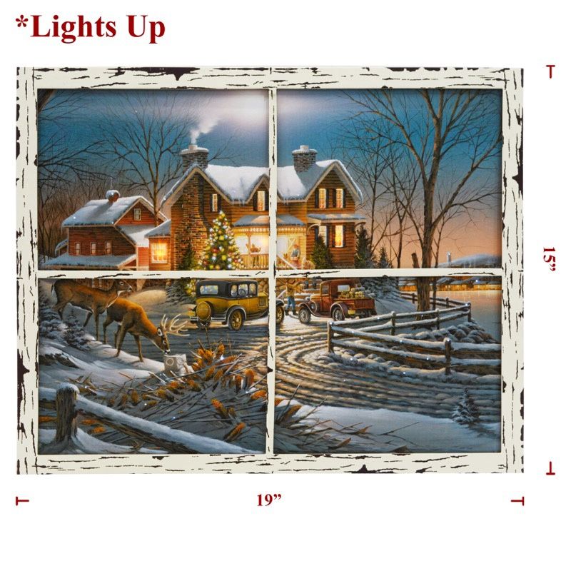 LED Canvas, Xmas Window w/Deer in Front of Victorian House