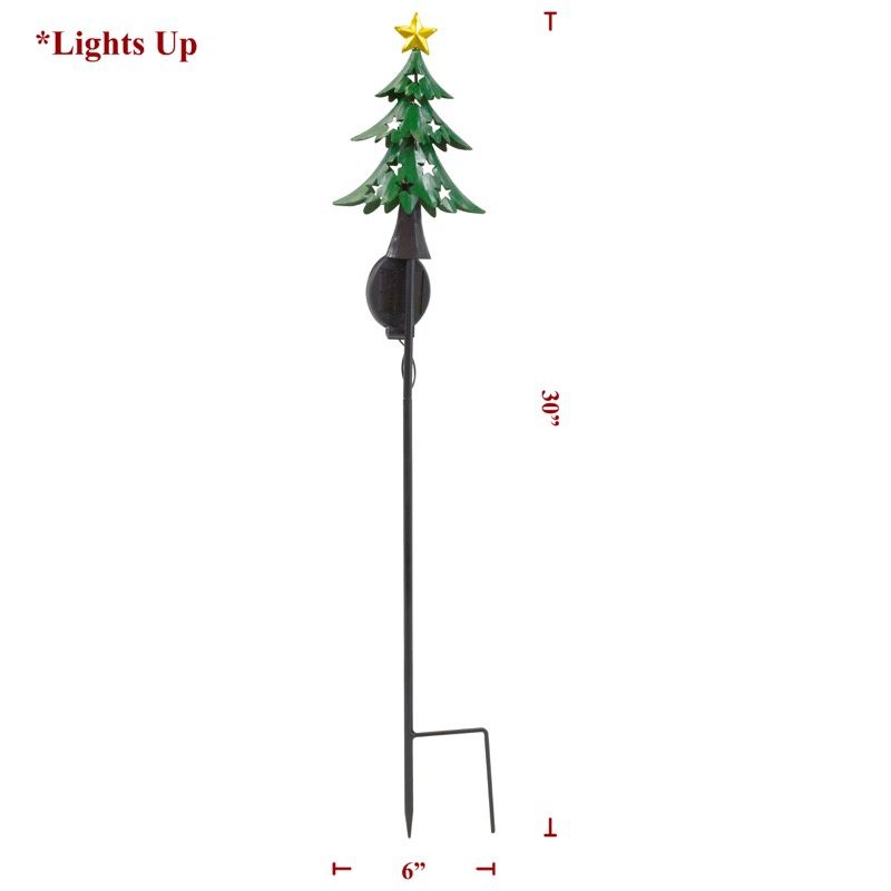 Yard Stake, Metal Solar Xmas Tree w/Cutout Star