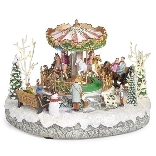 Music Box, Lighted Carousel w/Children 6&quot; High