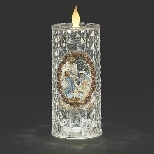 Snow Globe, Clear Candle w/Holy Family