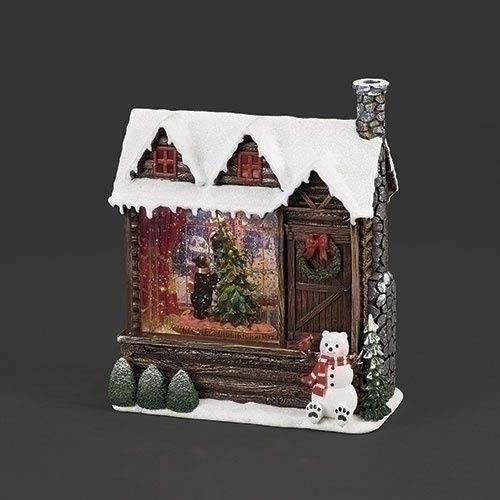 Snow Globe, Cabin w/Black Bear &amp; Tree w/Cord