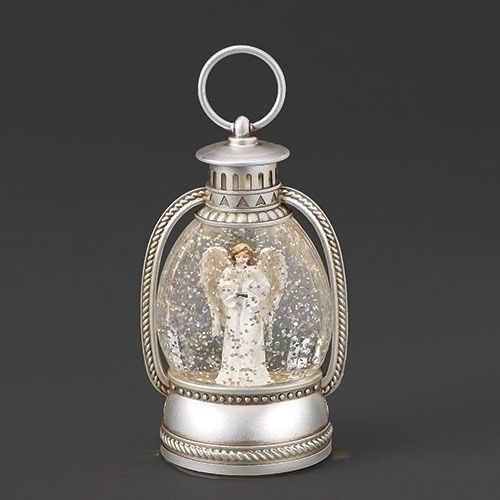 Snow Globe, Silver Lantern w/Angel 5&quot; High