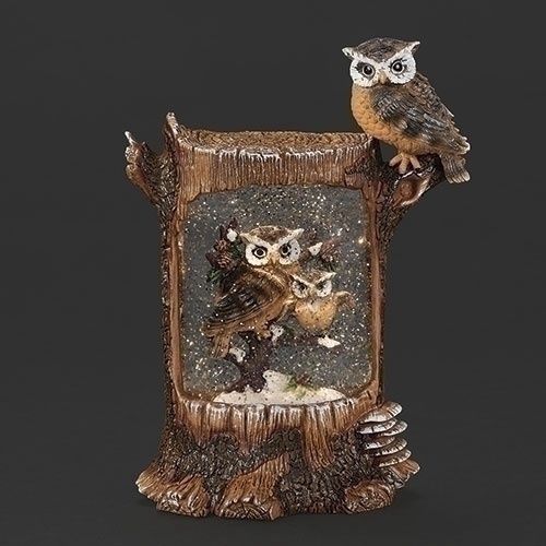 Snow Globe, Owl Scene in Log w/Cord