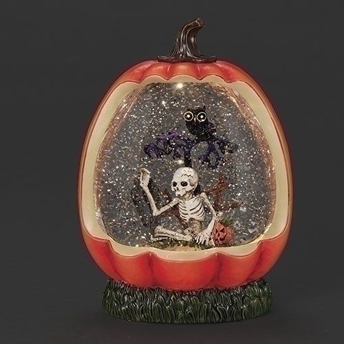 Snow Globe, Grave Scene inside Pumpkin Outer w/Cord