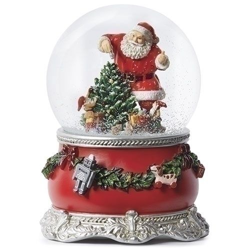 Snowglobe, Musical Santa &amp; Elf By Tree