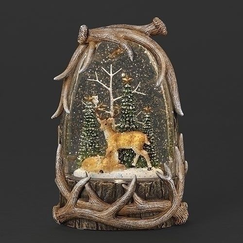 Snow Globe, Deer Scene w/Antler Casing w/Cord
