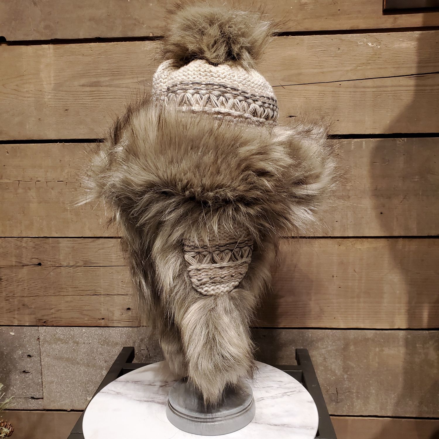 Faux Fur Hat, Bajka Latte w/Cable Weave