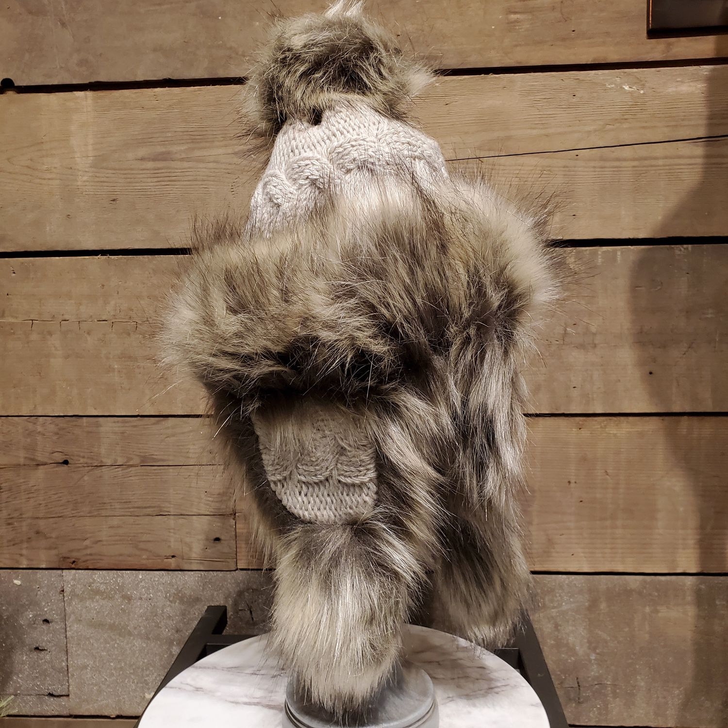 Faux Fur Hat, Bajka Light Beige Cable Weave