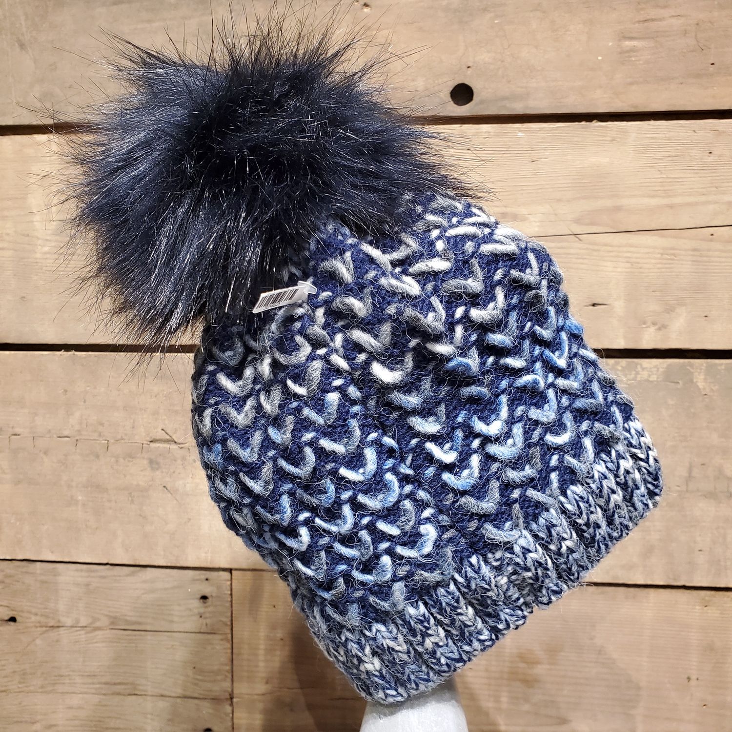 Beanie, Faux Fur Pom Yarn Weave Asst