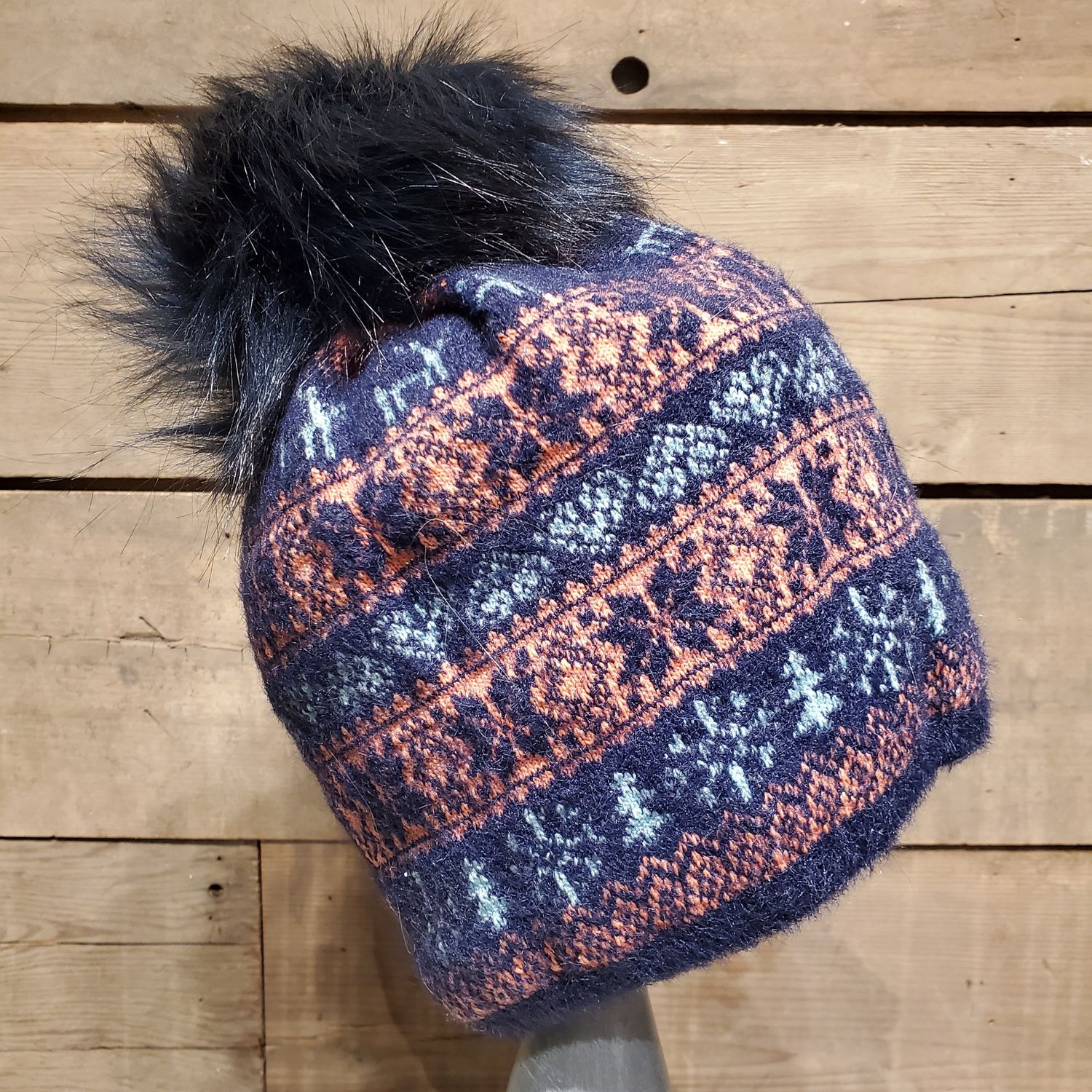 Beanie, Faux Fur Pom Multi