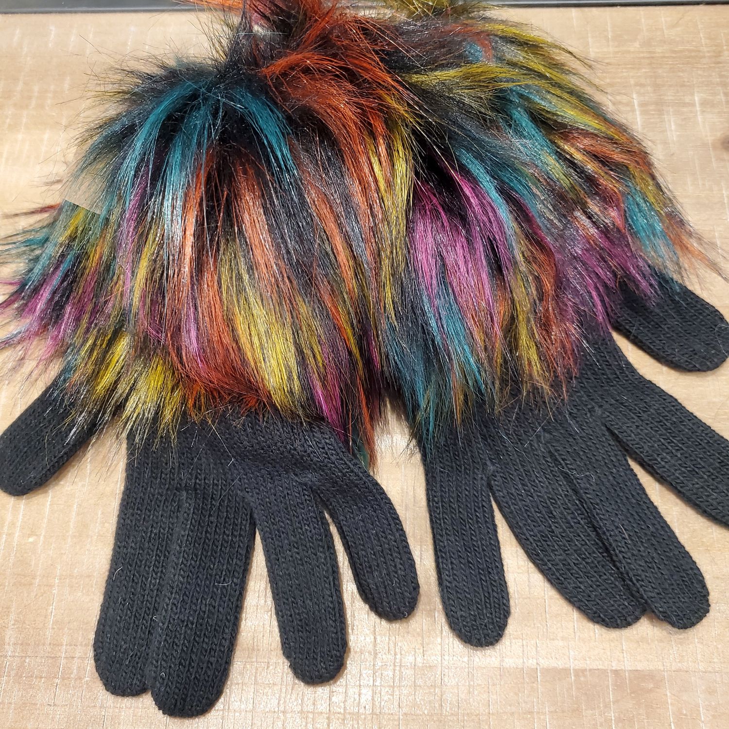 Women&#39;s Gloves, Faux Fur Cuff Black/Rainbow