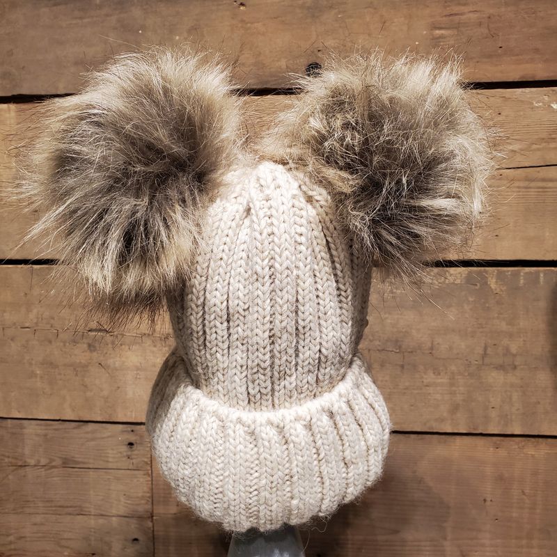 Faux Fur Beanie, Dbl Pom Asst