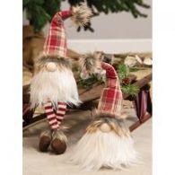 Gnome, Red Plaid Hat Fur Trim Dangle Leg