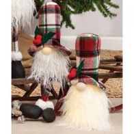 Gnome, Sm Dangle Leg Red Plaid Santa w/LED Light
