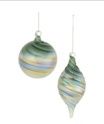 Ornament, Green Iridescent Glass Swirl 2 Asst 4&quot;/6&quot;