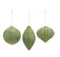 Ornament, Green Glass Champagne Glitter 3 Asst