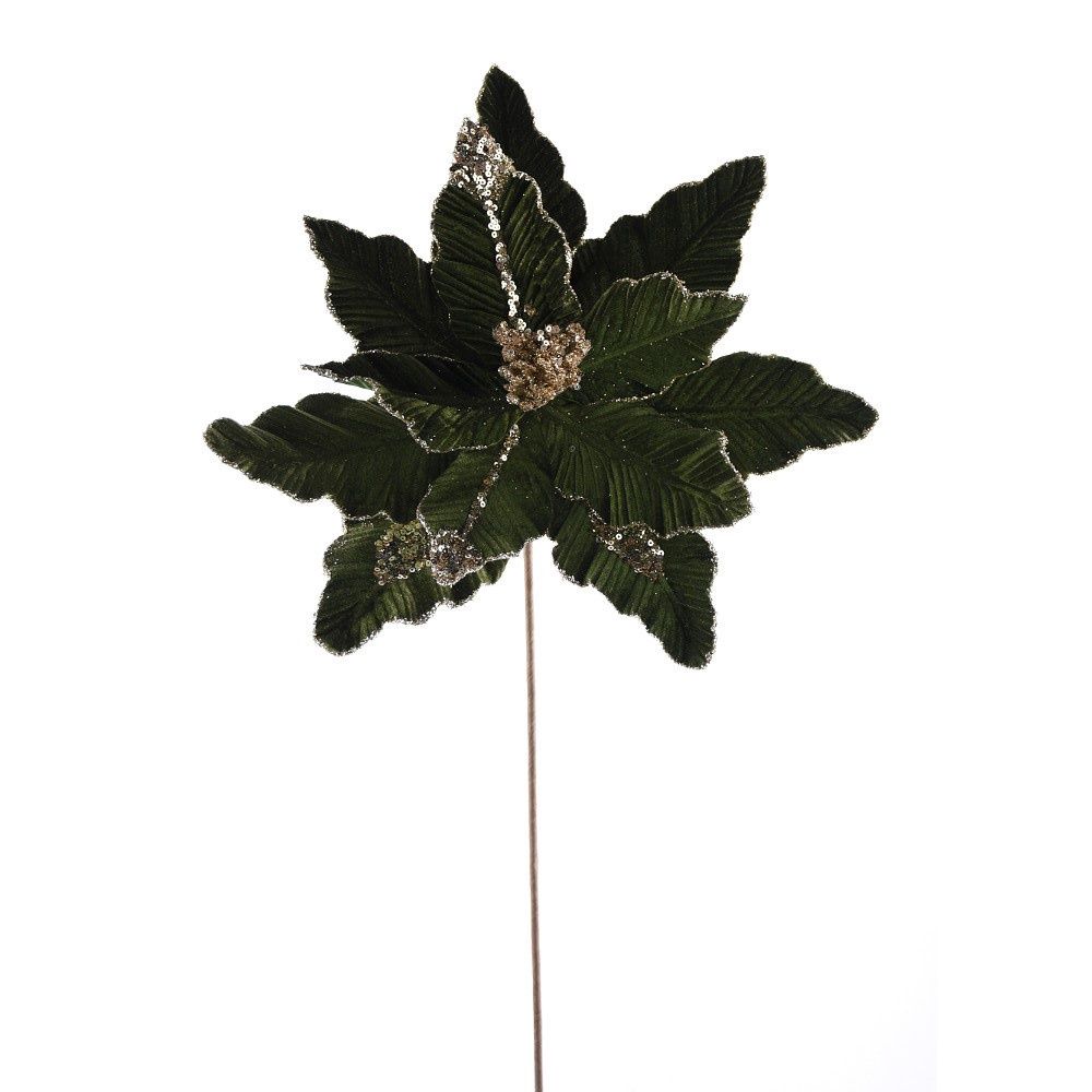 Poinsettia, Emerald Velvet Glitter 22"