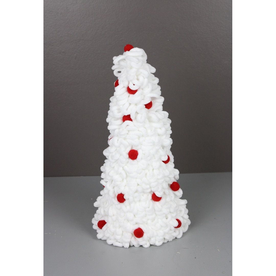Cone Tree, 16&quot; Red Pom Pom White Loop