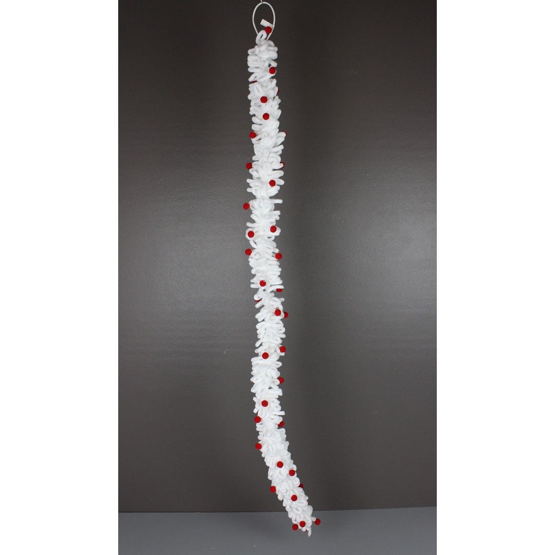 Garland, 48" Pom Pom Candy Red Berry White Loops