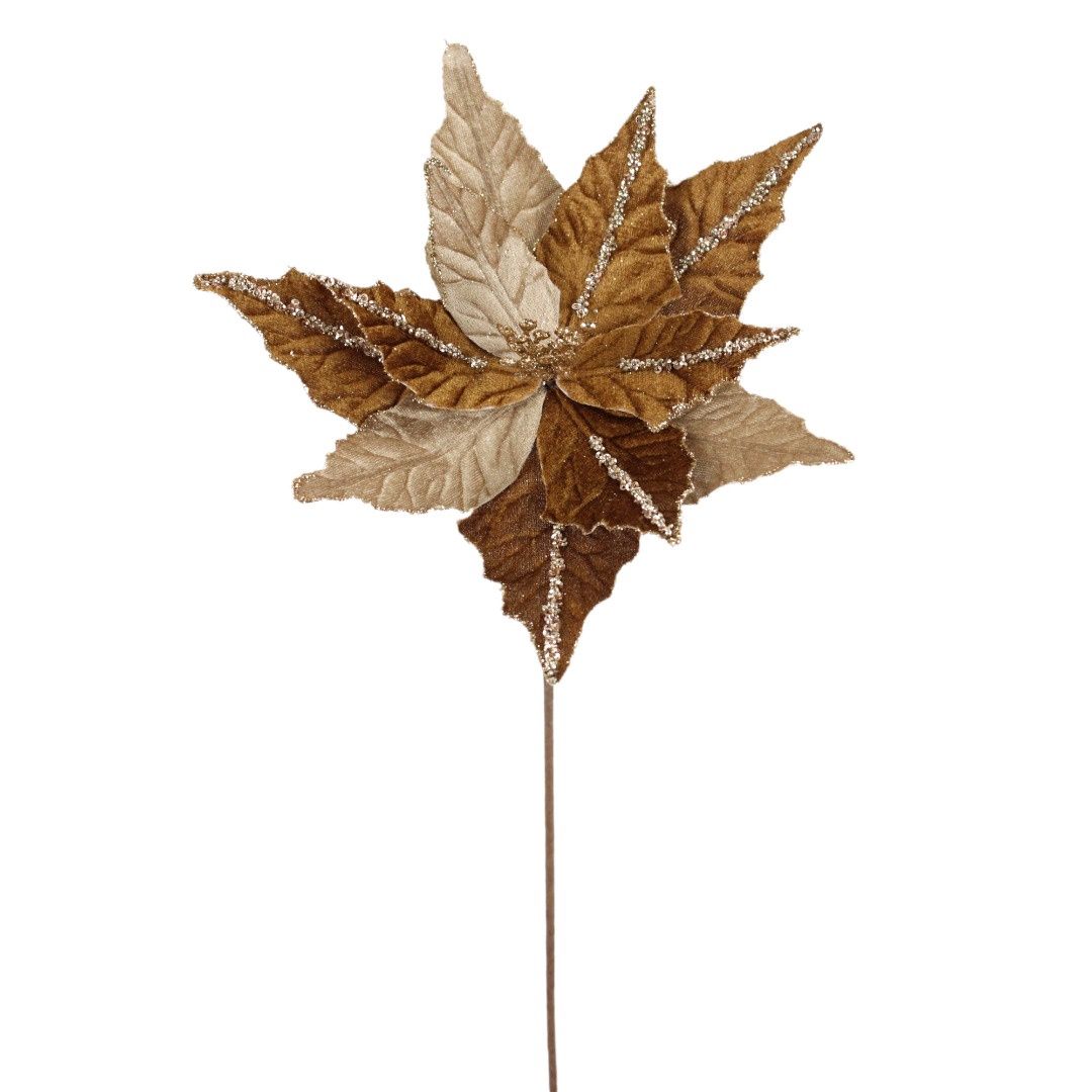 Poinsettia, 19" Brown w/Rose Glitter