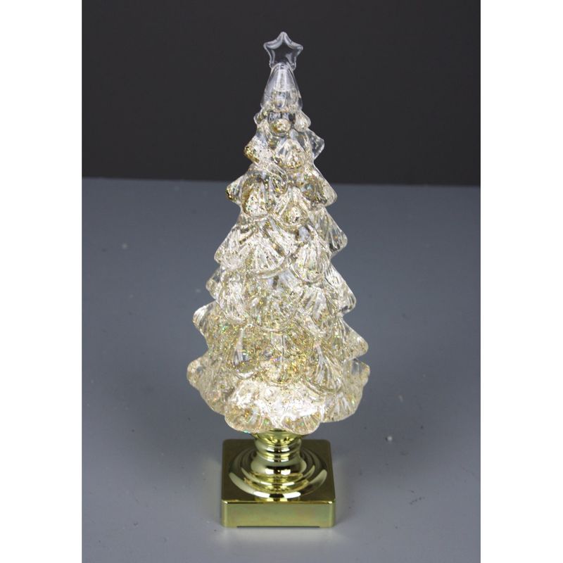 Snow Globe, 14&quot; LED White B/O Xmas Tree Gold Base