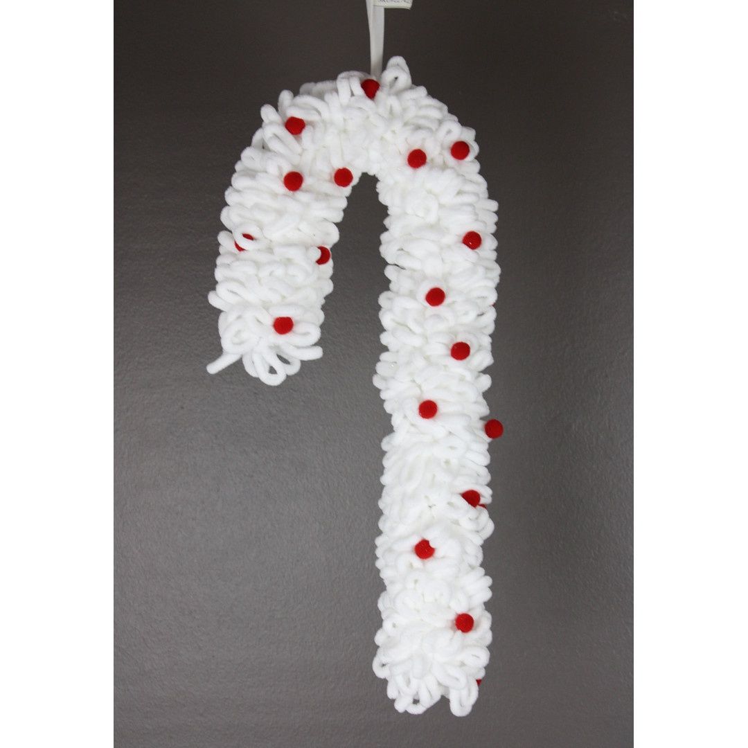 Ornament, Red Pom Pom w/White Loop Candy Cane 19"