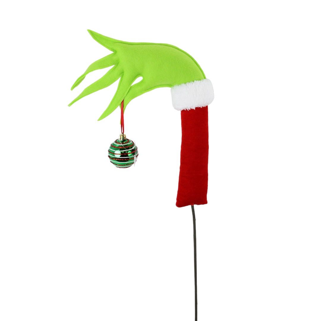 Pick, 14" Grinch Hand w/Ball On Stick