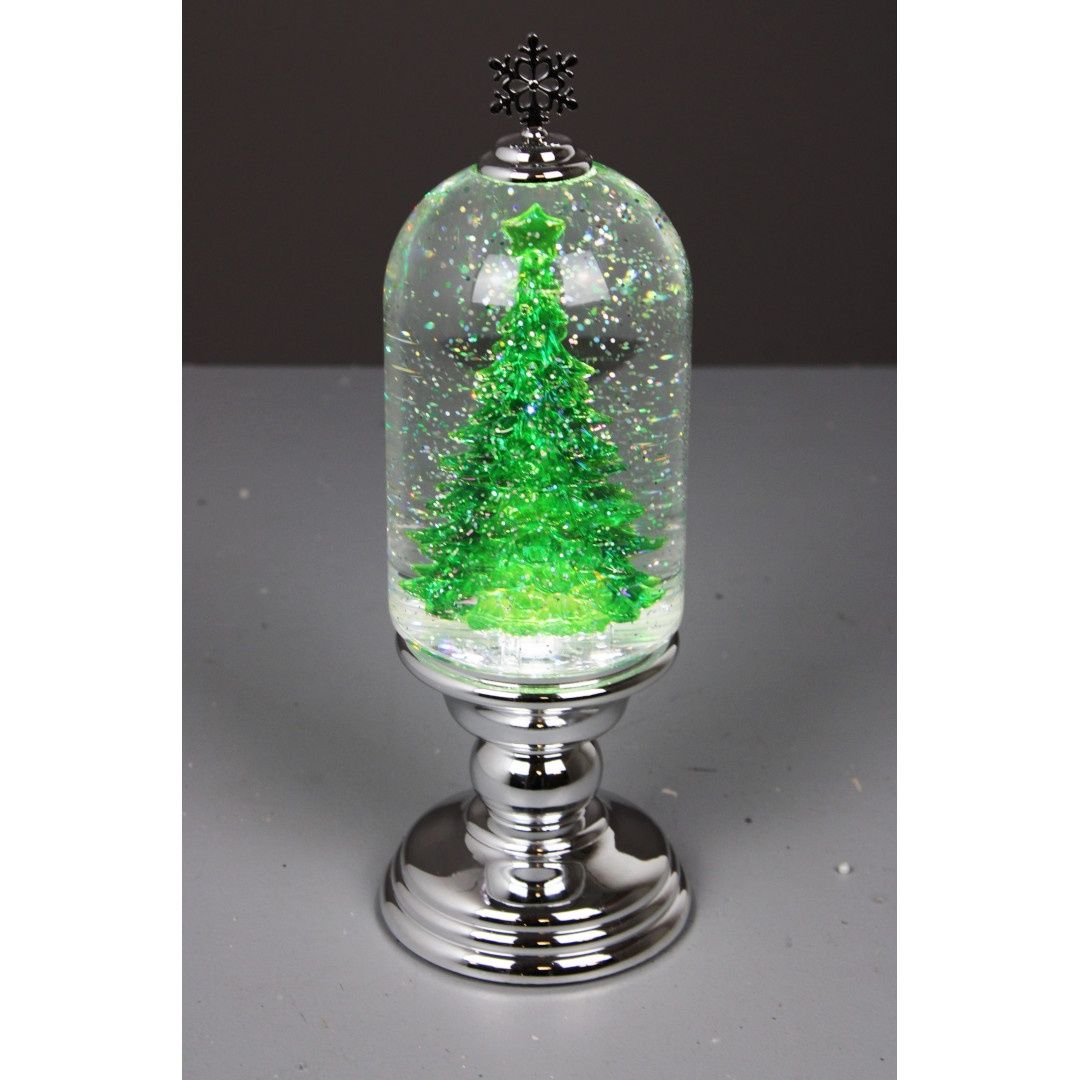 Snow Globe, 13&quot; Green Xmas Tree LED B/O w/Cord