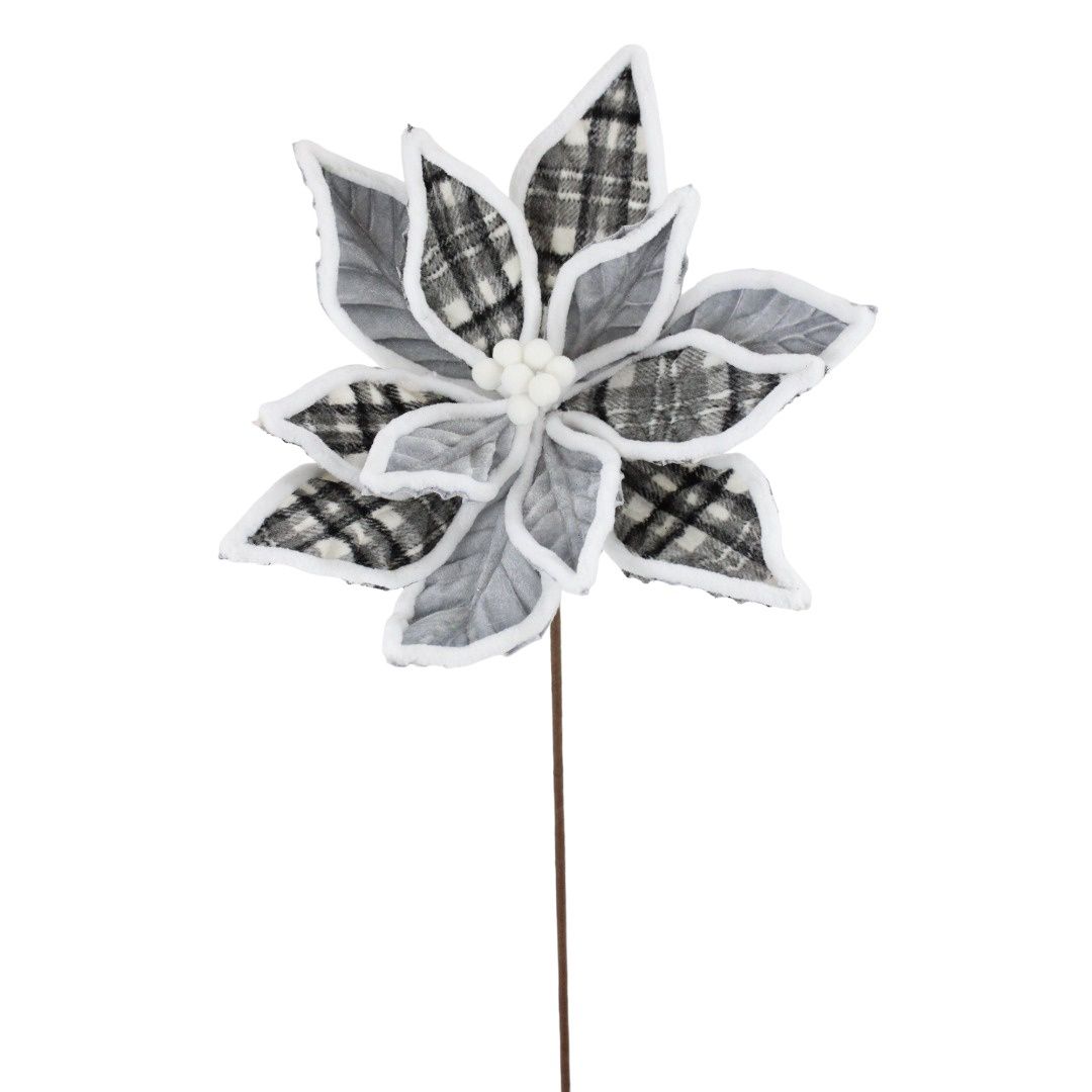 Poinsettia, Plaid Velvet Silver/White 22"