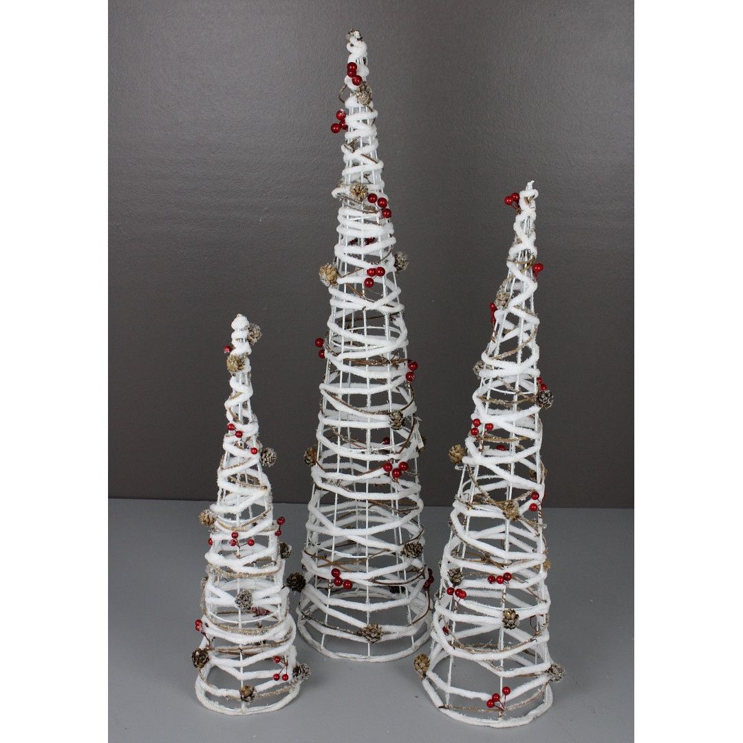 Cone Tree, White w/Red Snow Berry &amp; Pinecones